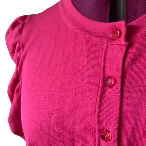 AUGUST SILK - Button Up Cardigan Puffed ruched sleeves - Melon Pink - medium - Picture 7 of 8